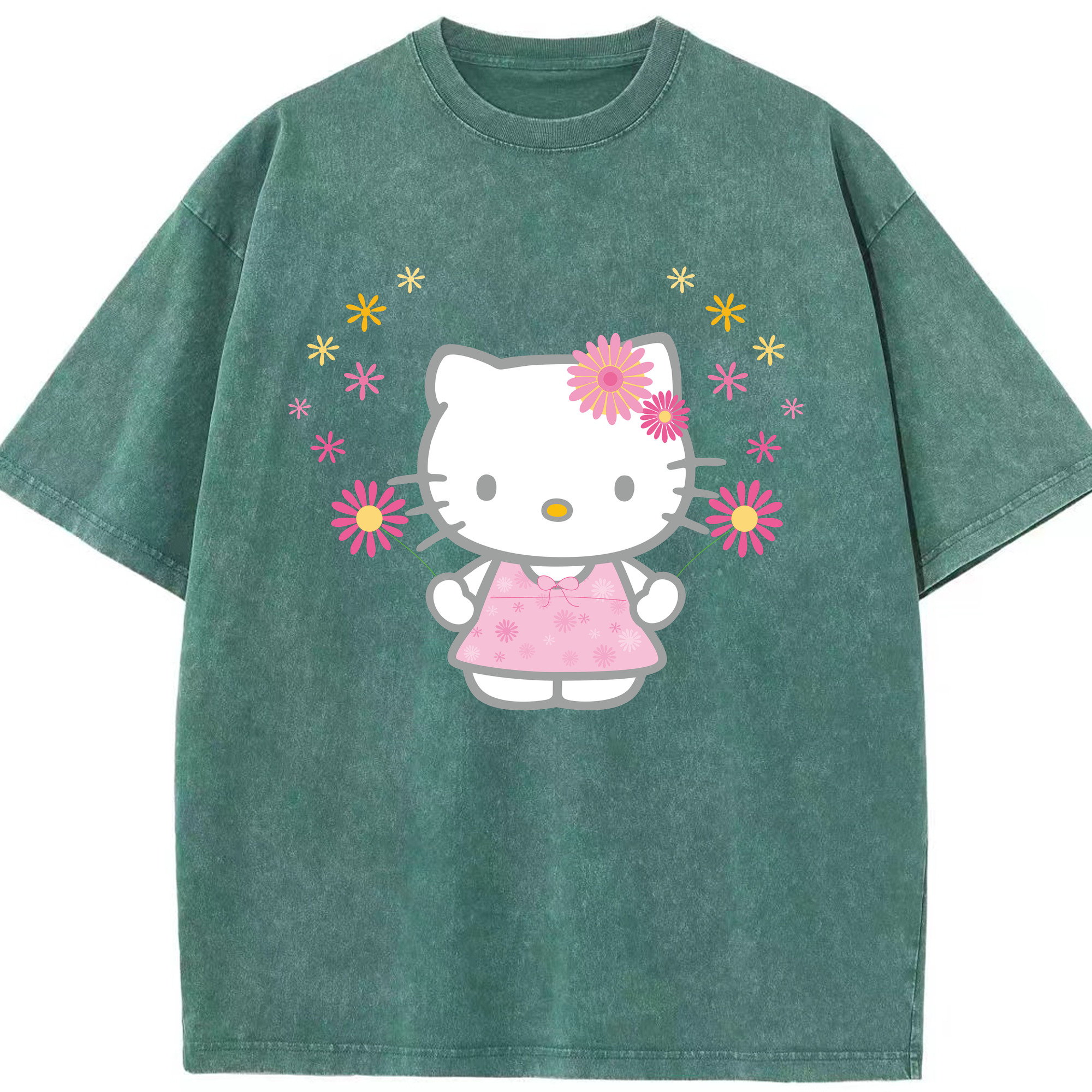（画像用） Hello Kitty ハローキティ 綿100% ヴィンテージ風 半袖Tシャツ（フロントプリント）